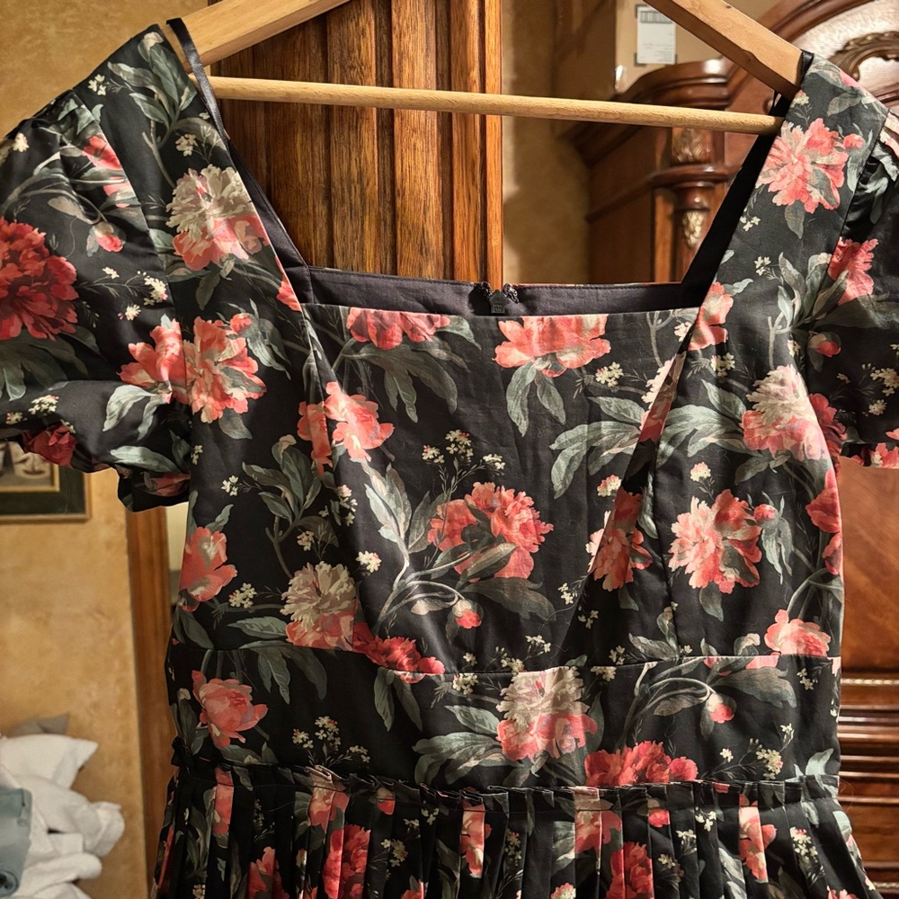 ANTONIO MELANI Black and Red Floral Midi Dress